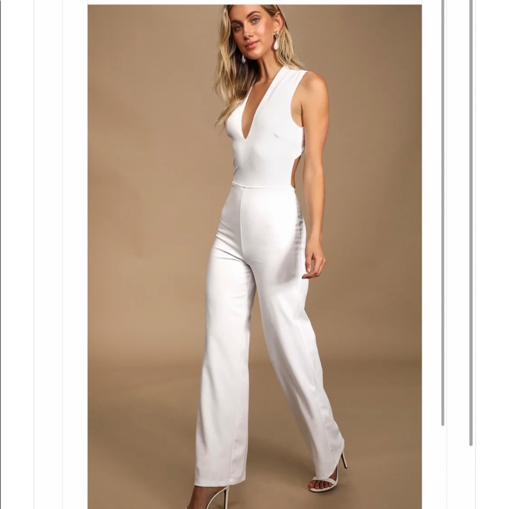 Lulus White Thinking Out Loud Backless Jumpsuit  M